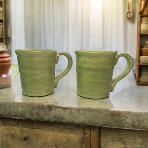 Tabletops Lifestyles Coffee Mug Campagnolo Hand Painted Green 16 oz Set Of 2